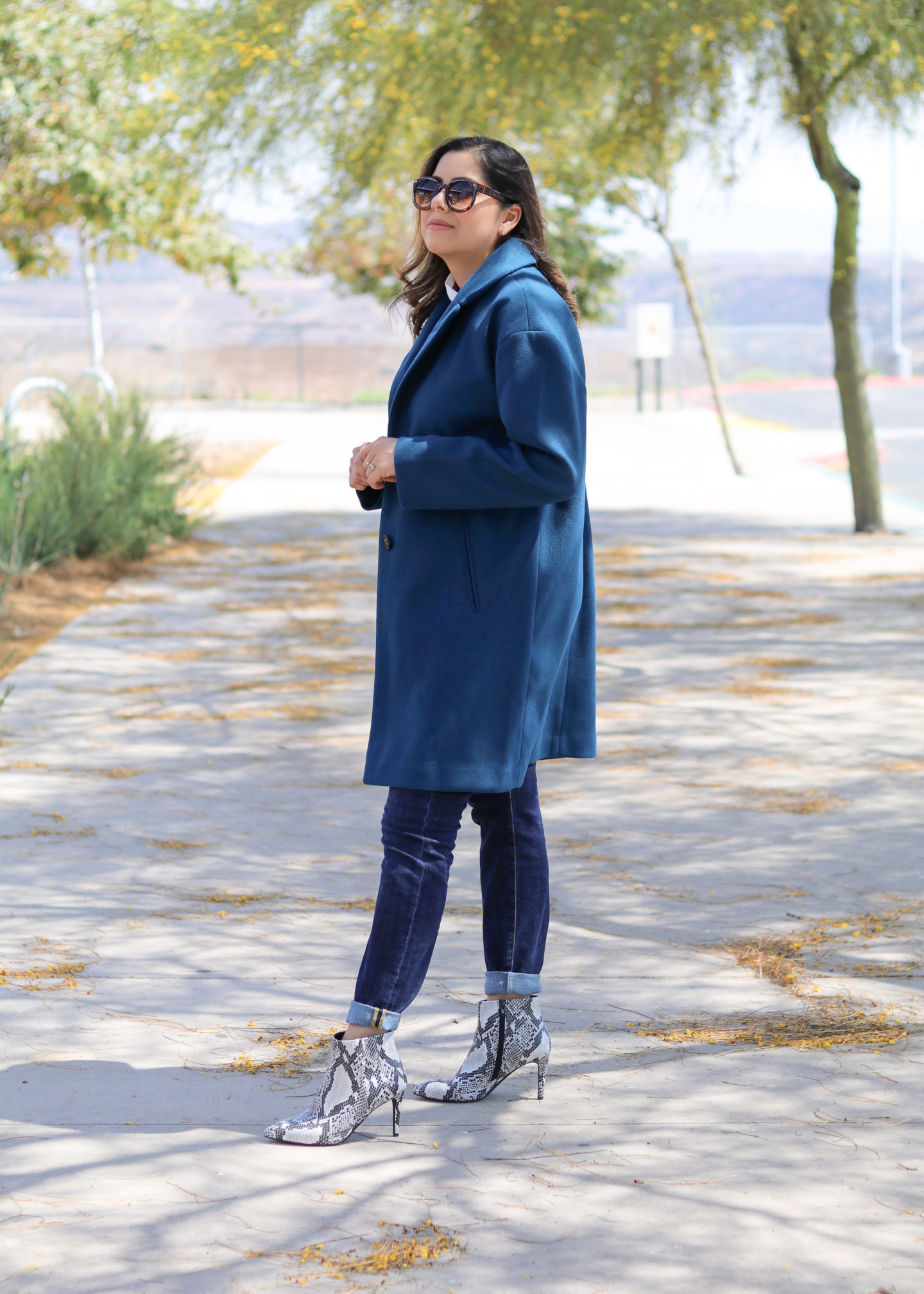 San Diego Style Blogger Fall Fashion, Teal Coat outfit