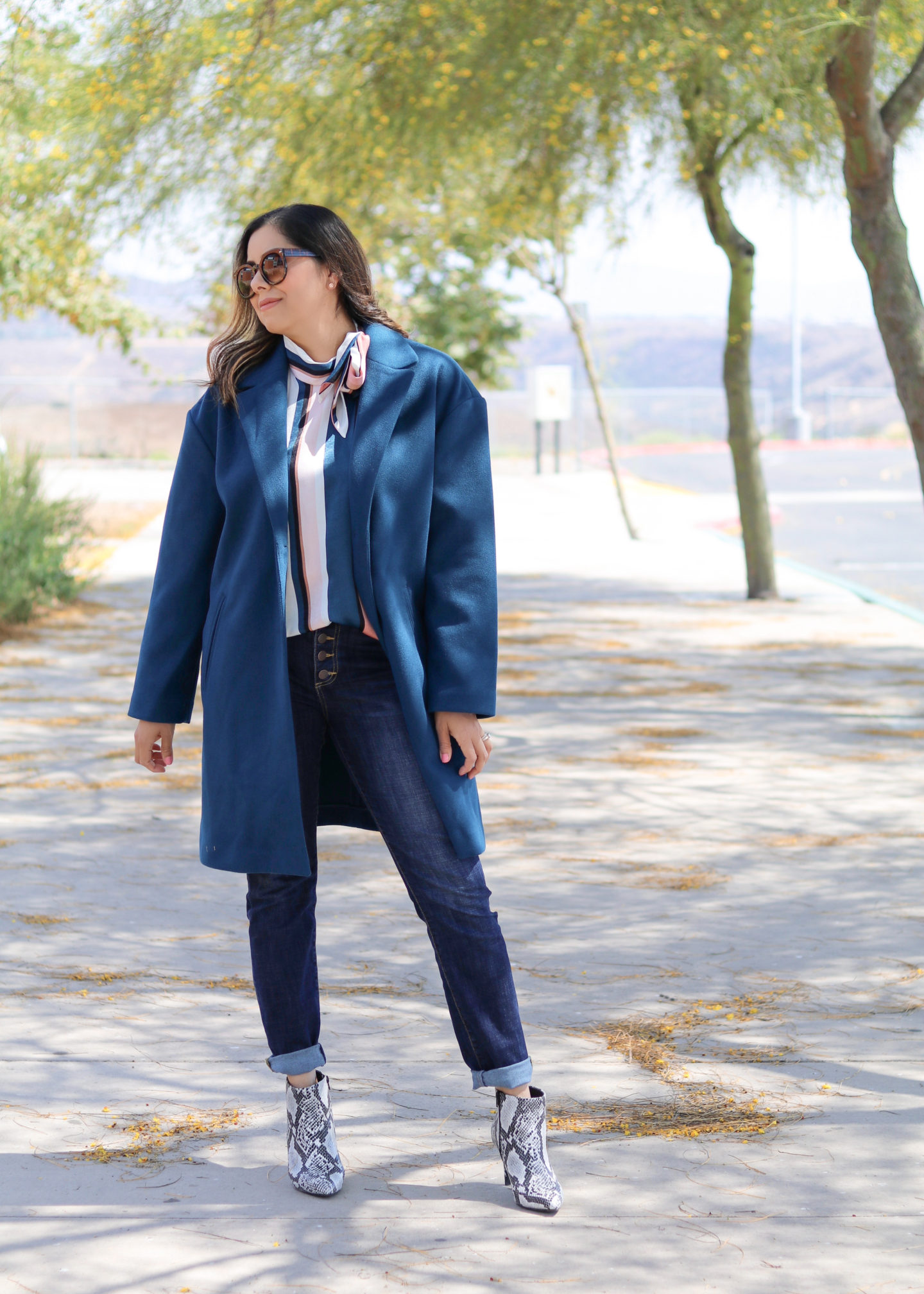 Chic fall outfit, work casual fall outfit, teal coat outfit