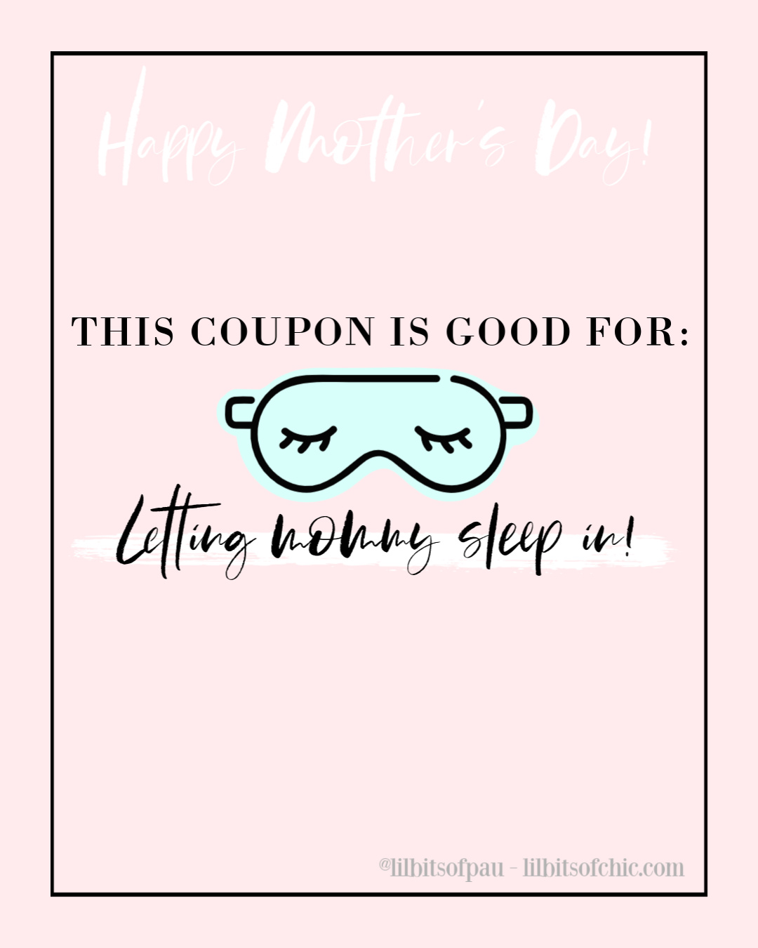 Mother's Day Coupon letting mommy sleep in, Mother's Day gift let mommy sleep