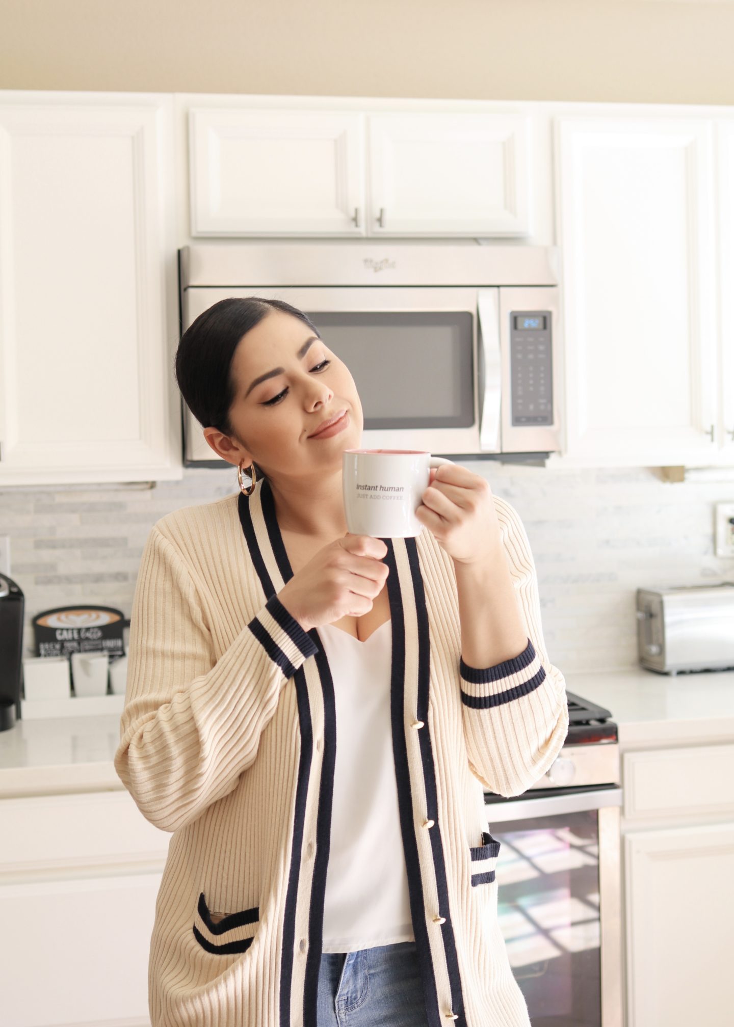 what to wear at home, affordable chic look at home, coffee date at home