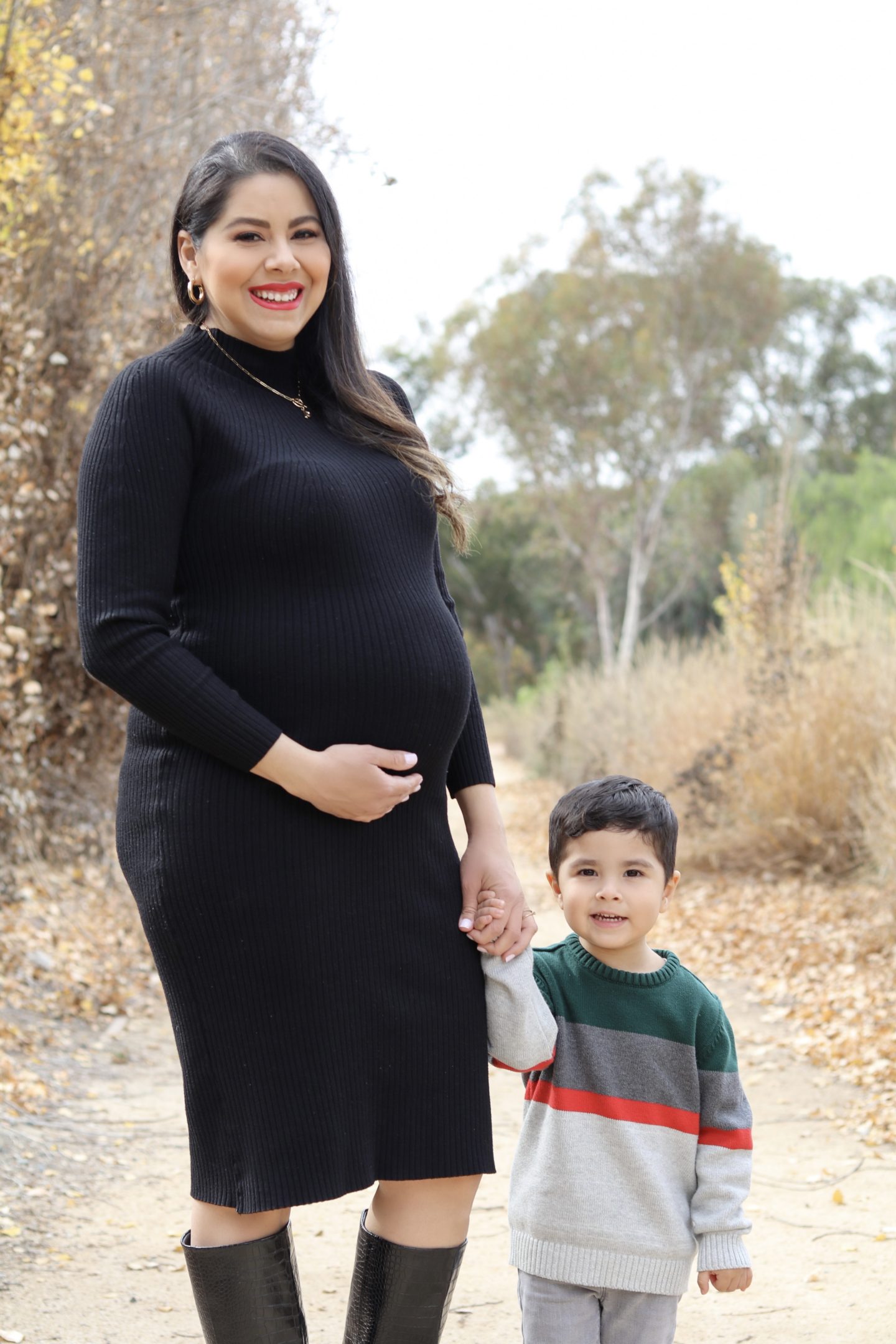 Mother and son winter fashion, what I'm thankful for, maternity winter style, Latina mom blogger