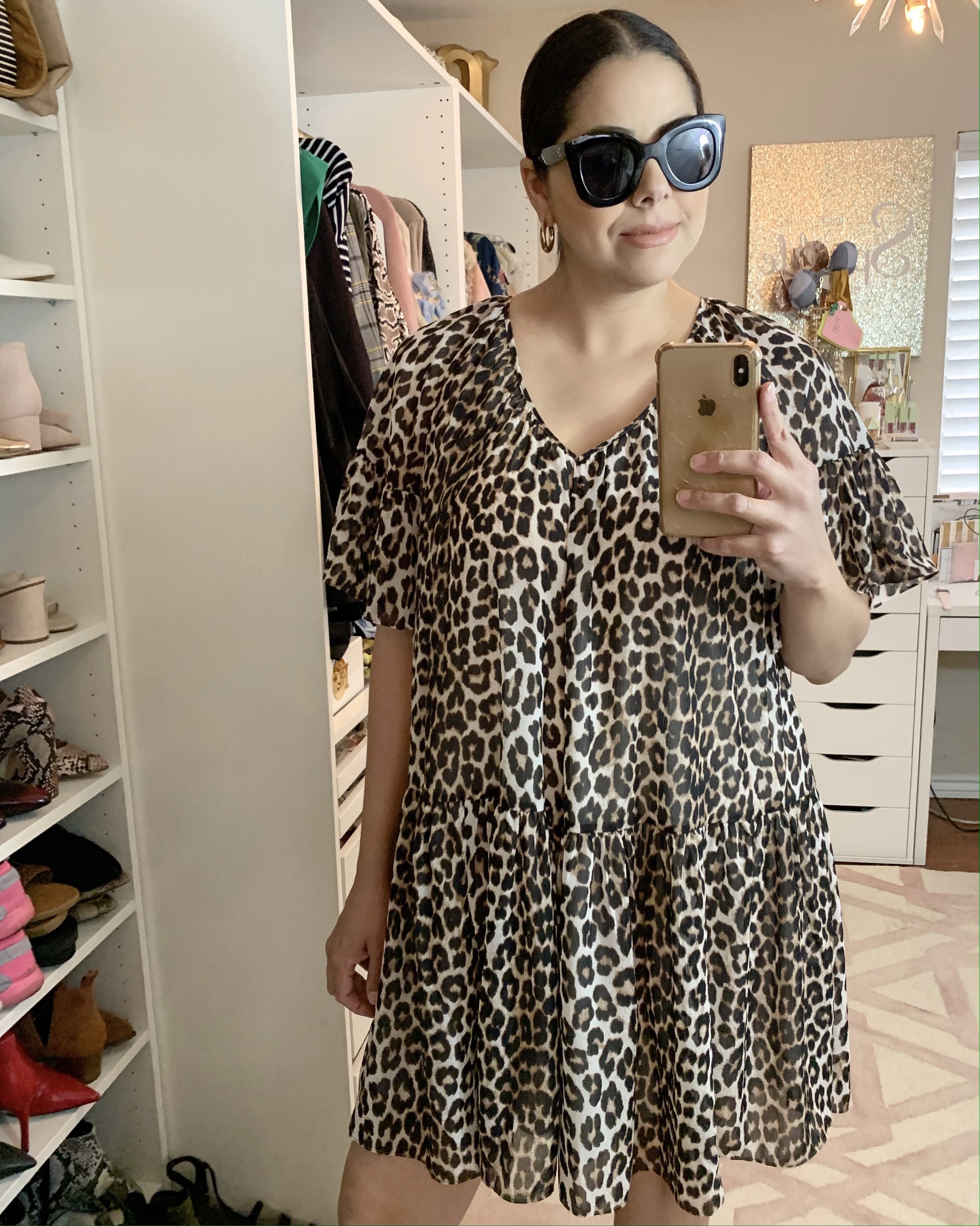flow leopard dress, summer 2021 outfit idea, amazon sunnies under $20