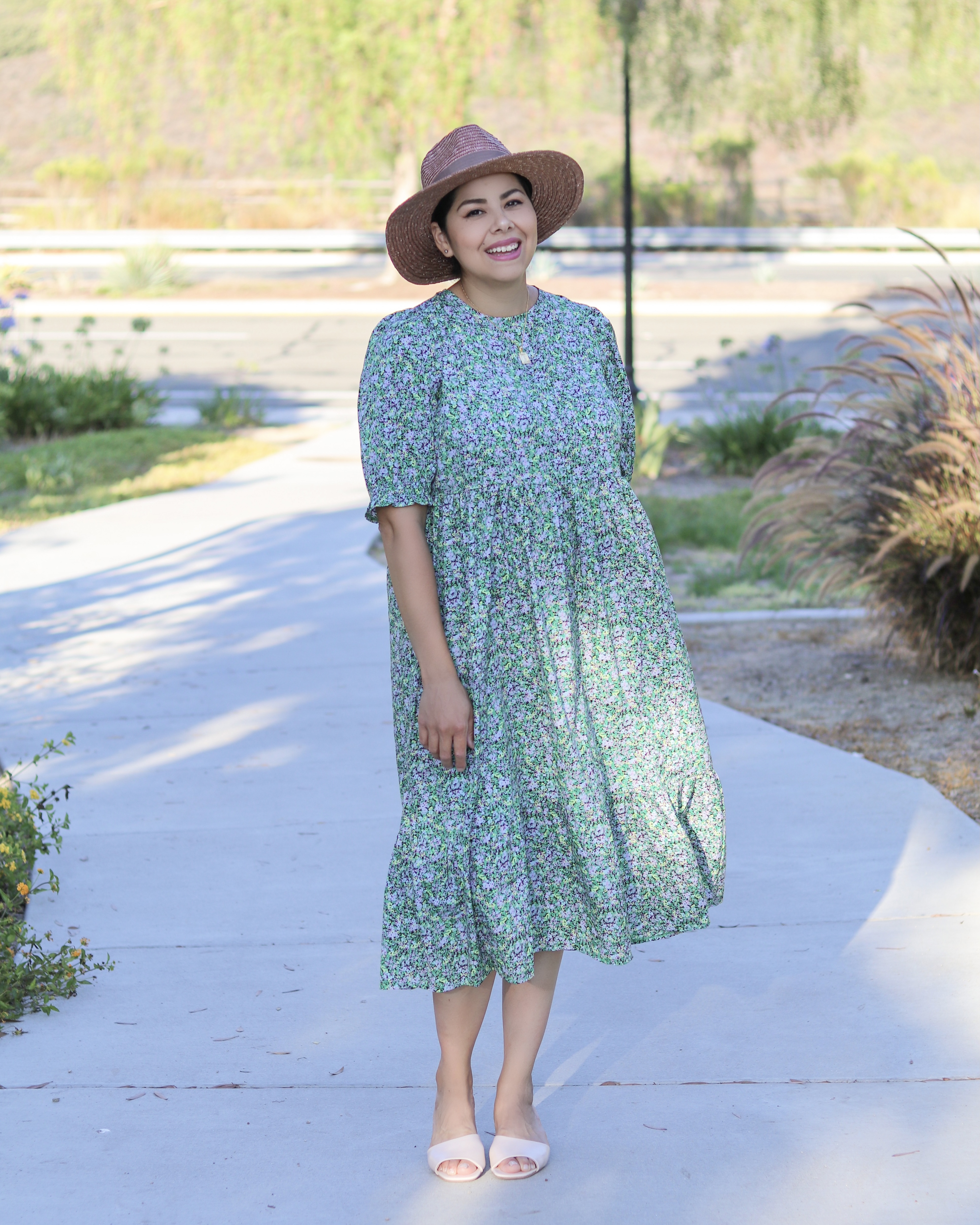 Smock midi dress in blue, what to wear in San Diego, Casual summer outfit