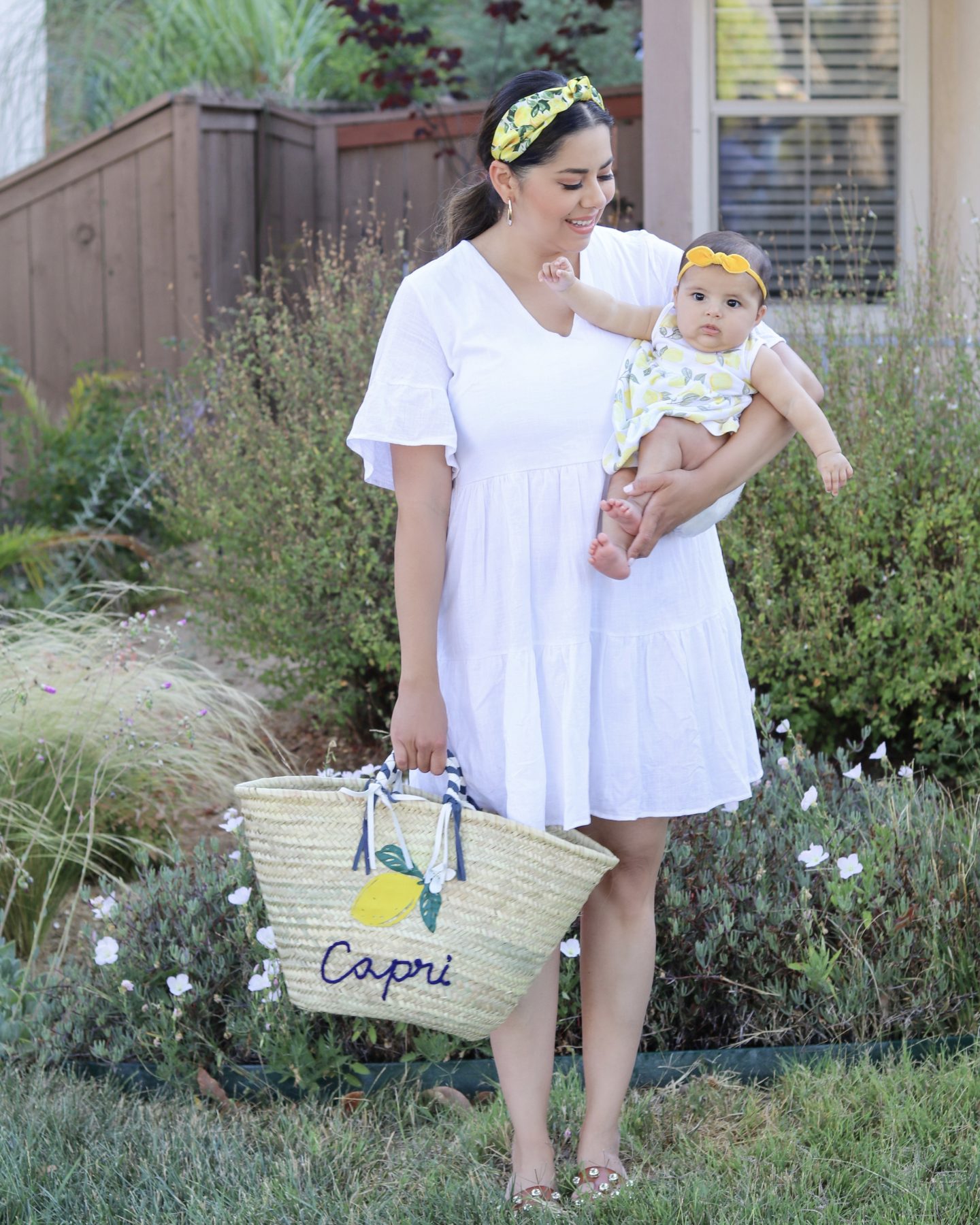 Mommy and Me Coordinating Summer Looks, lemon themed outfits for mother and daughter
