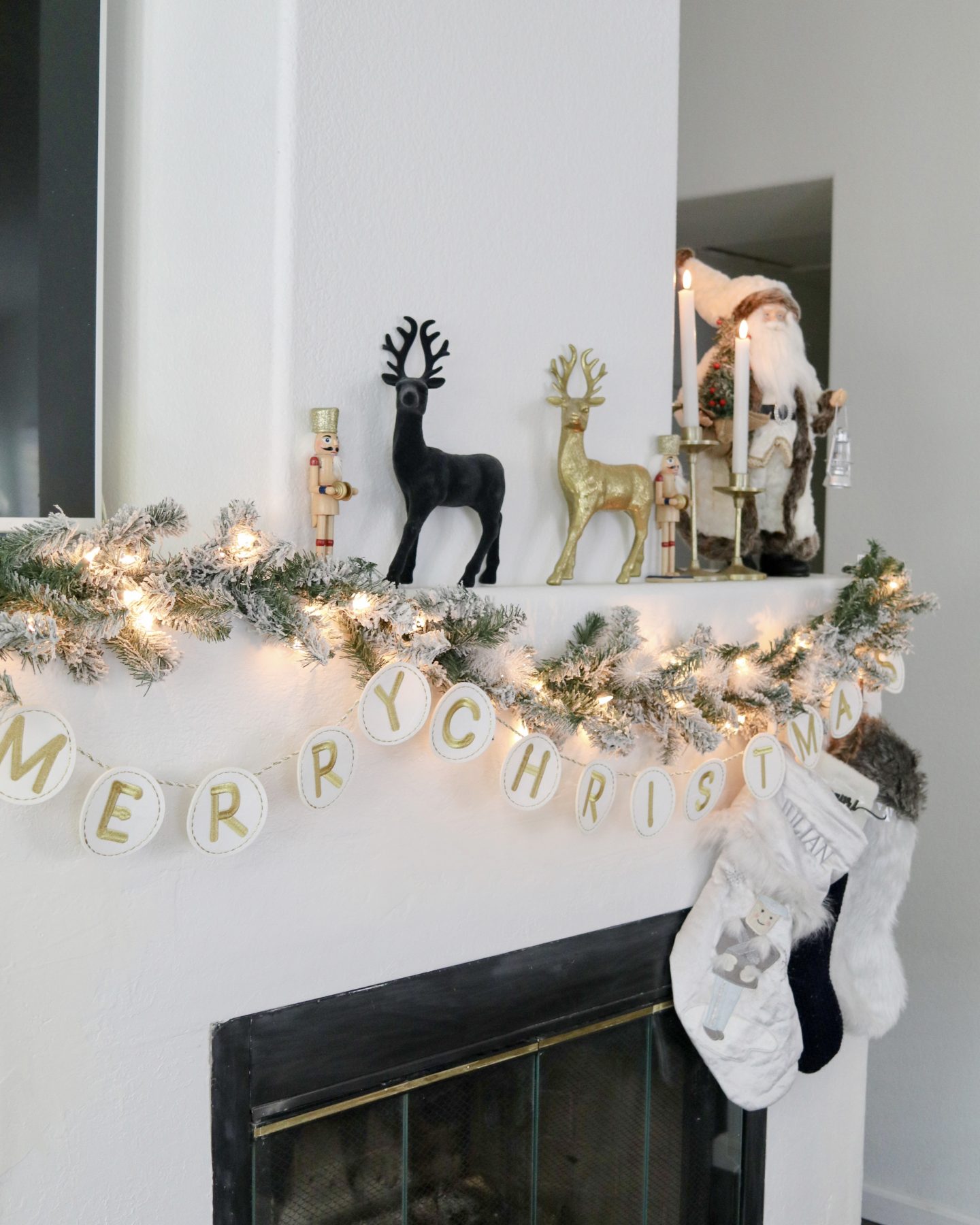 black and gold Holiday Home decor mantle, Target holiday decor