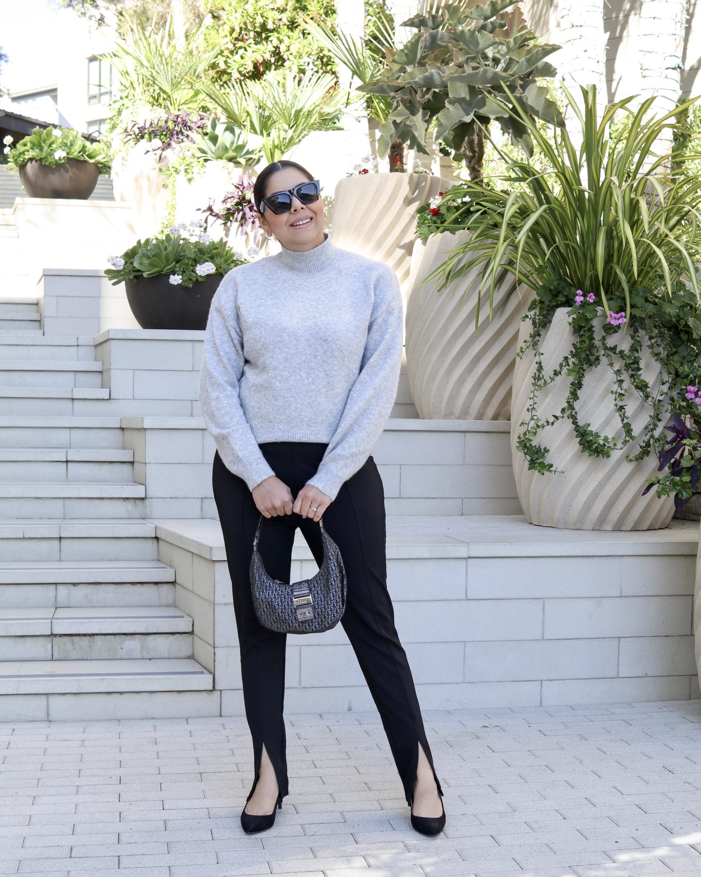 Workwear Outfit Idea with Split Hem Leggings - Lil bits of Chic