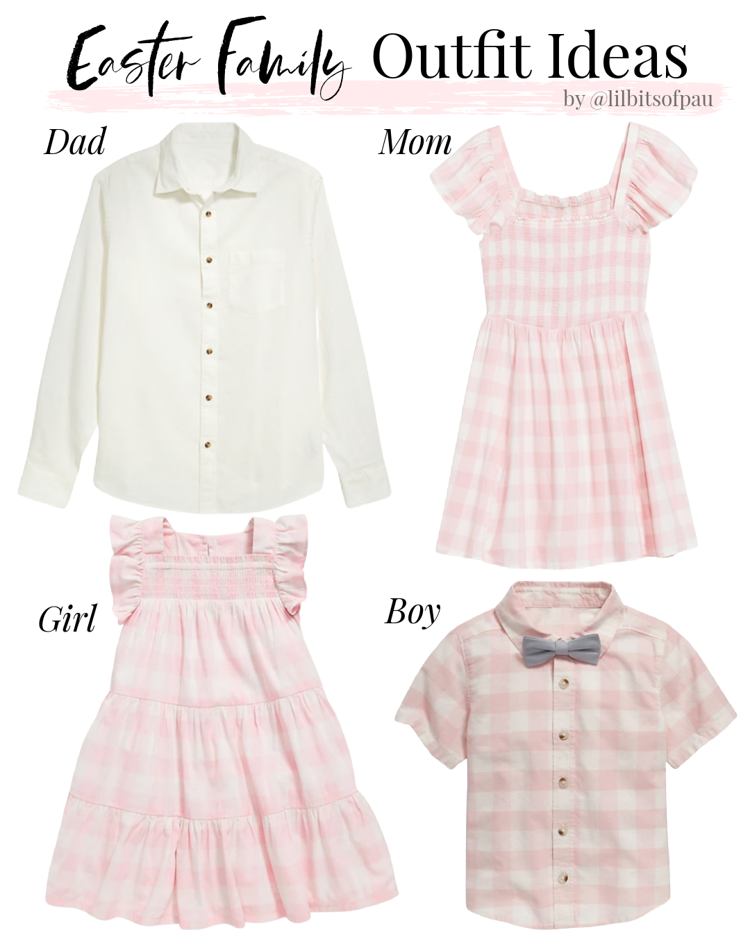 Easter Family Outfit Ideas, pink gingham dress, mommy and me matching Easter outfits