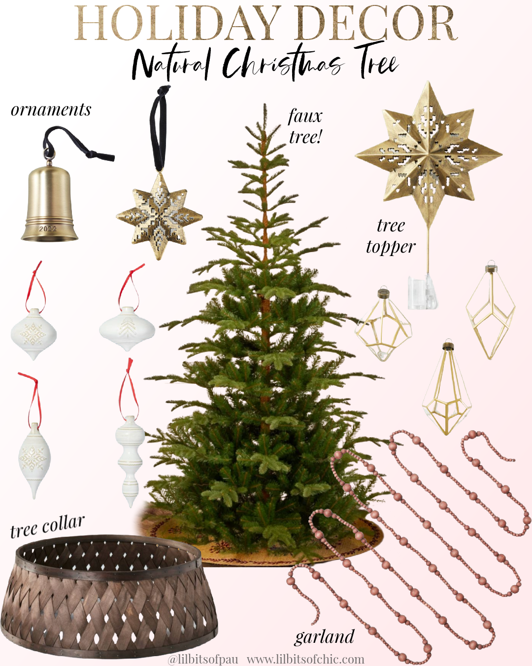 Natural Christmas tree decor idea, Holiday decor natural Christmas tree, wooden tree collar, Target holiday decor
