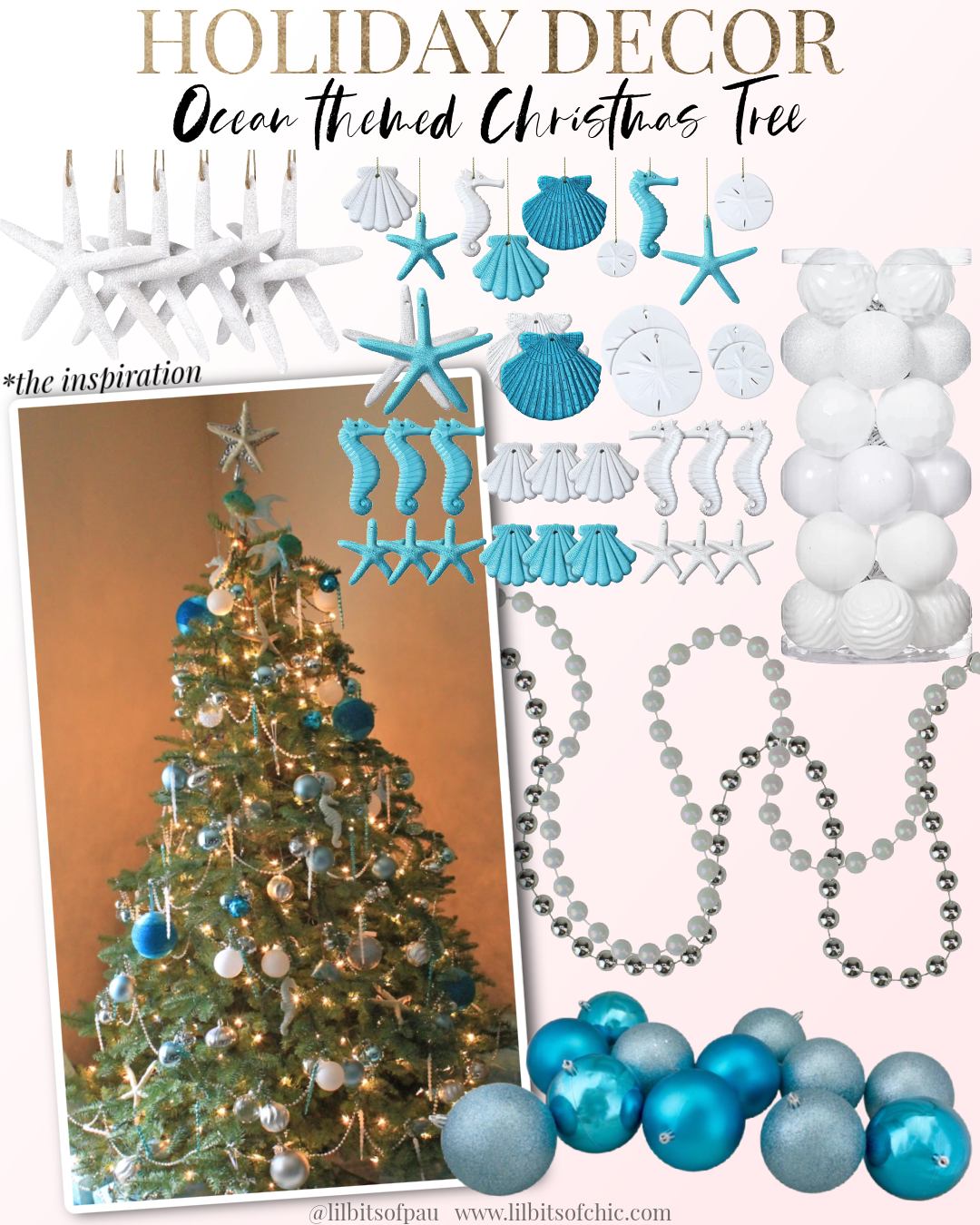 Ocean Christmas tree idea, Ocean themed Christmas tree inspo, fun Christmas tree theme