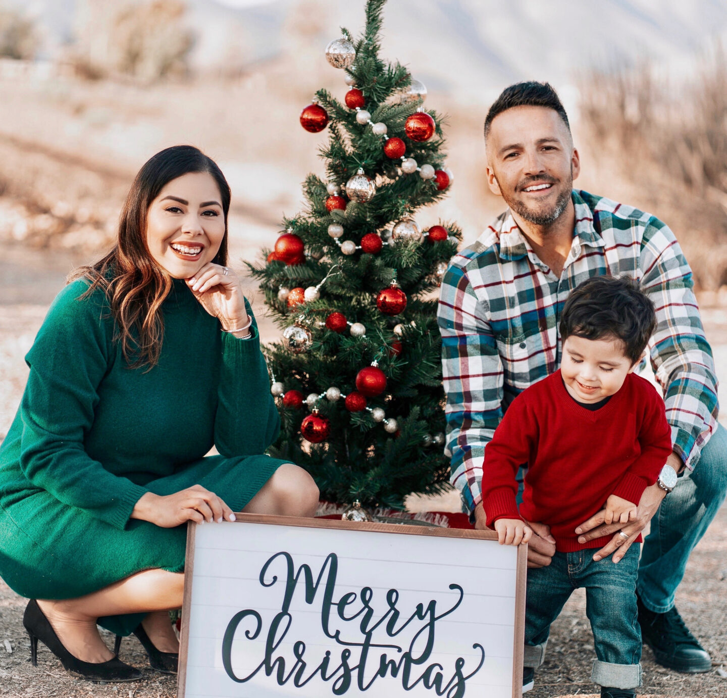 Happy family with baby in decorated for Christmas interior. Young couple  with baby boy posing in decorated for New year interior. Young woman and  Stock Photo - Alamy