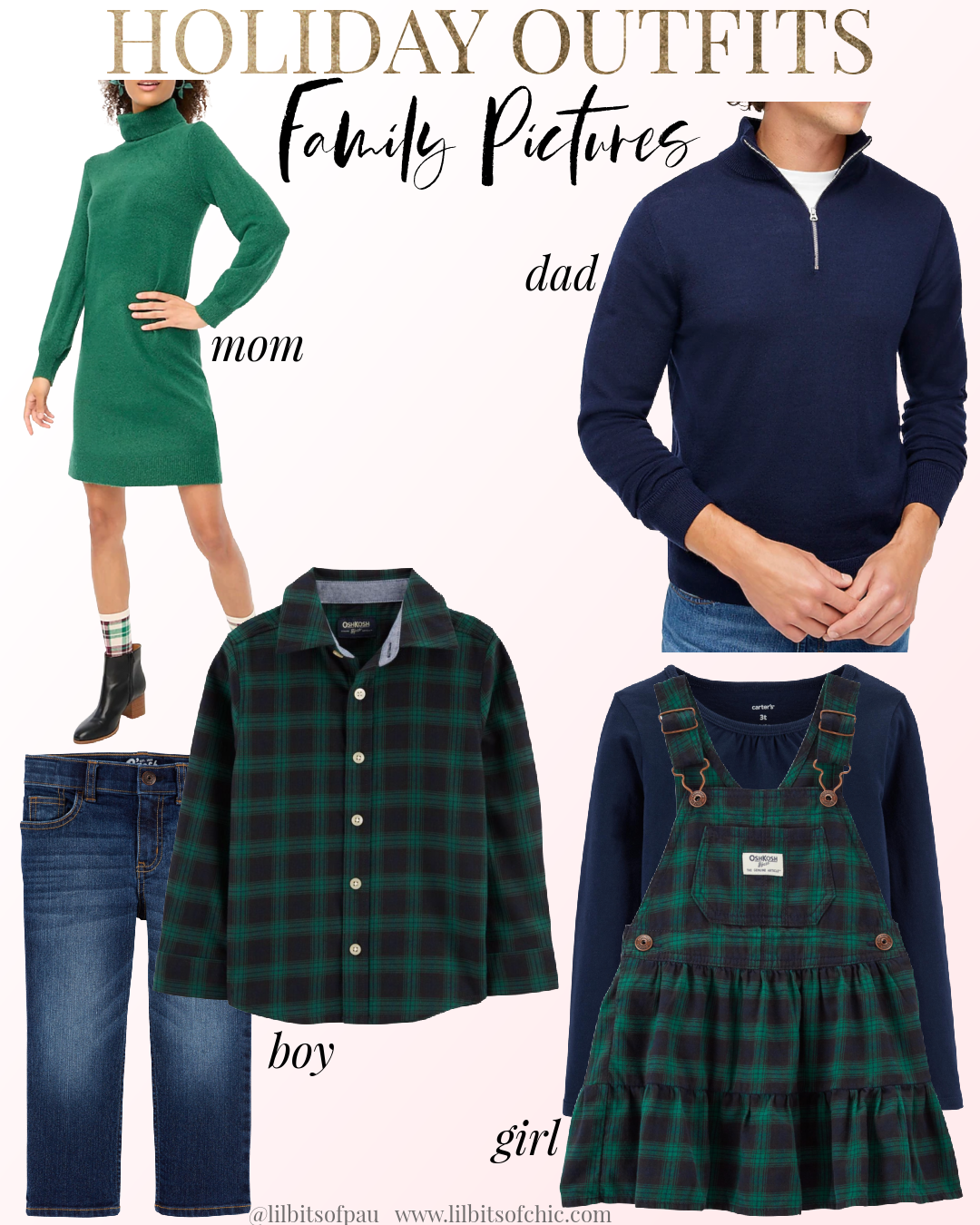 Holiday outfits for Family Pictures, plaid kids clothes, how to coordinate outfits with the family