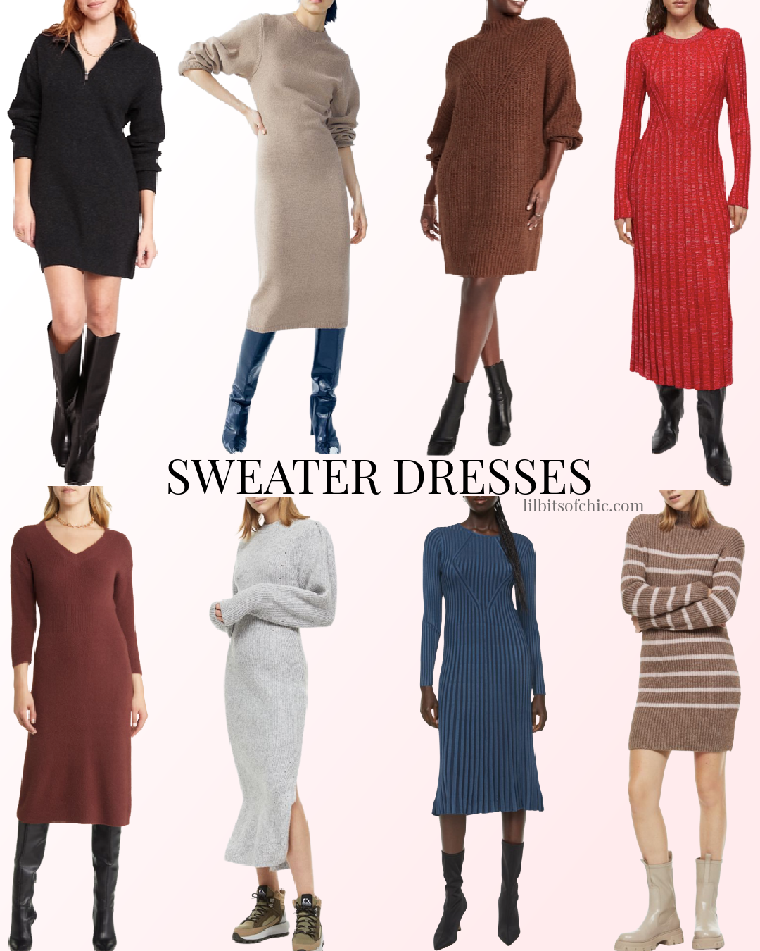 affordable sweater dresses, shoppable sweater dresses, sweater dress roundup
