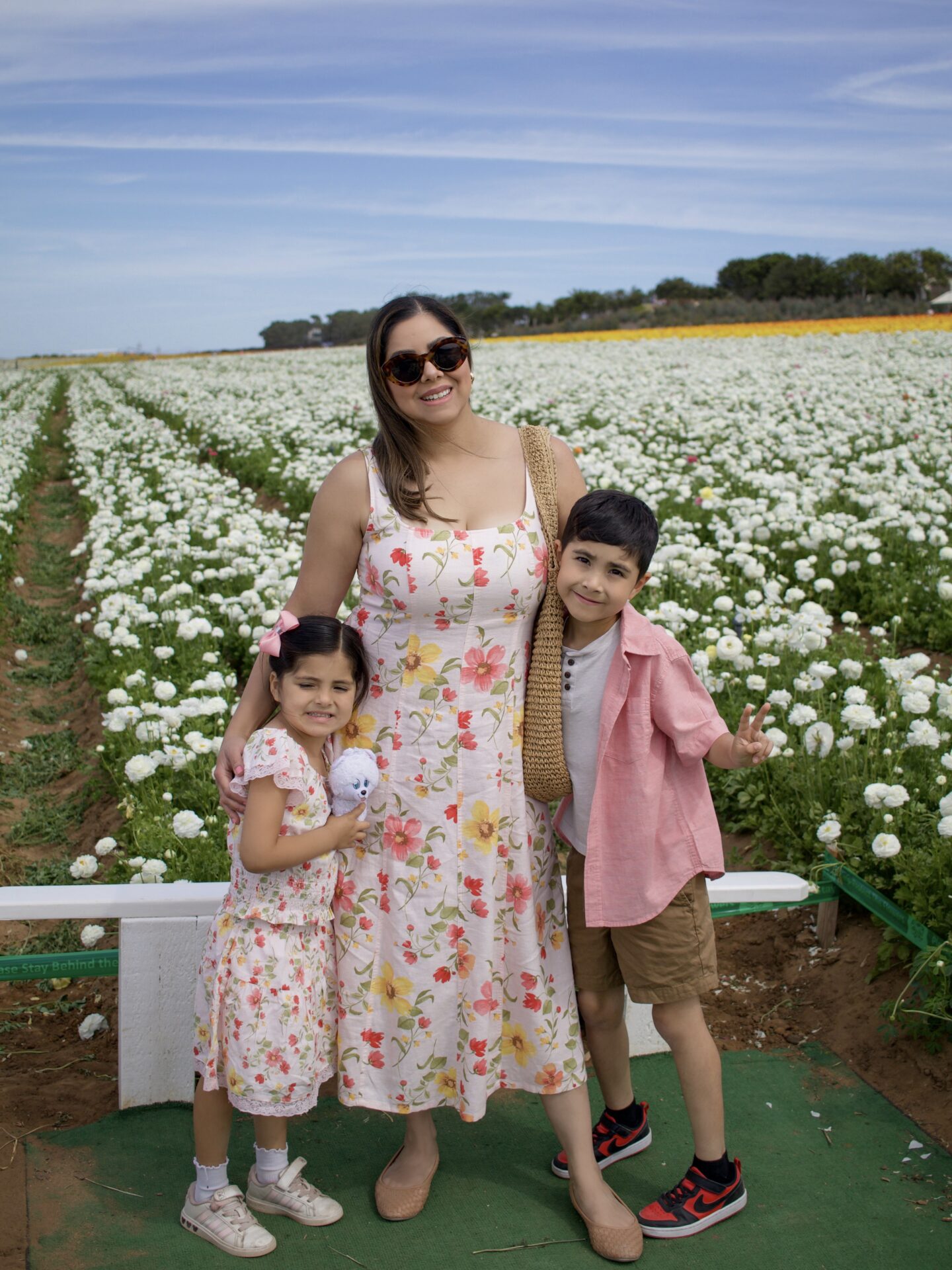 Mom and kids in coordinating Spring Outfits